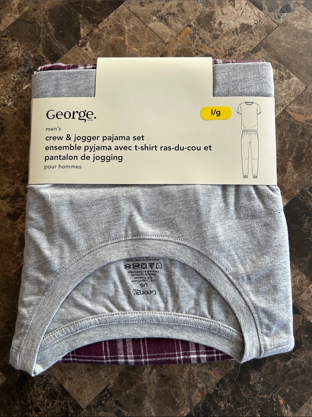 NWT 🆕 Winter Grey Shirt and Plaid Pants Men’s Pajama Set - 2pc size L